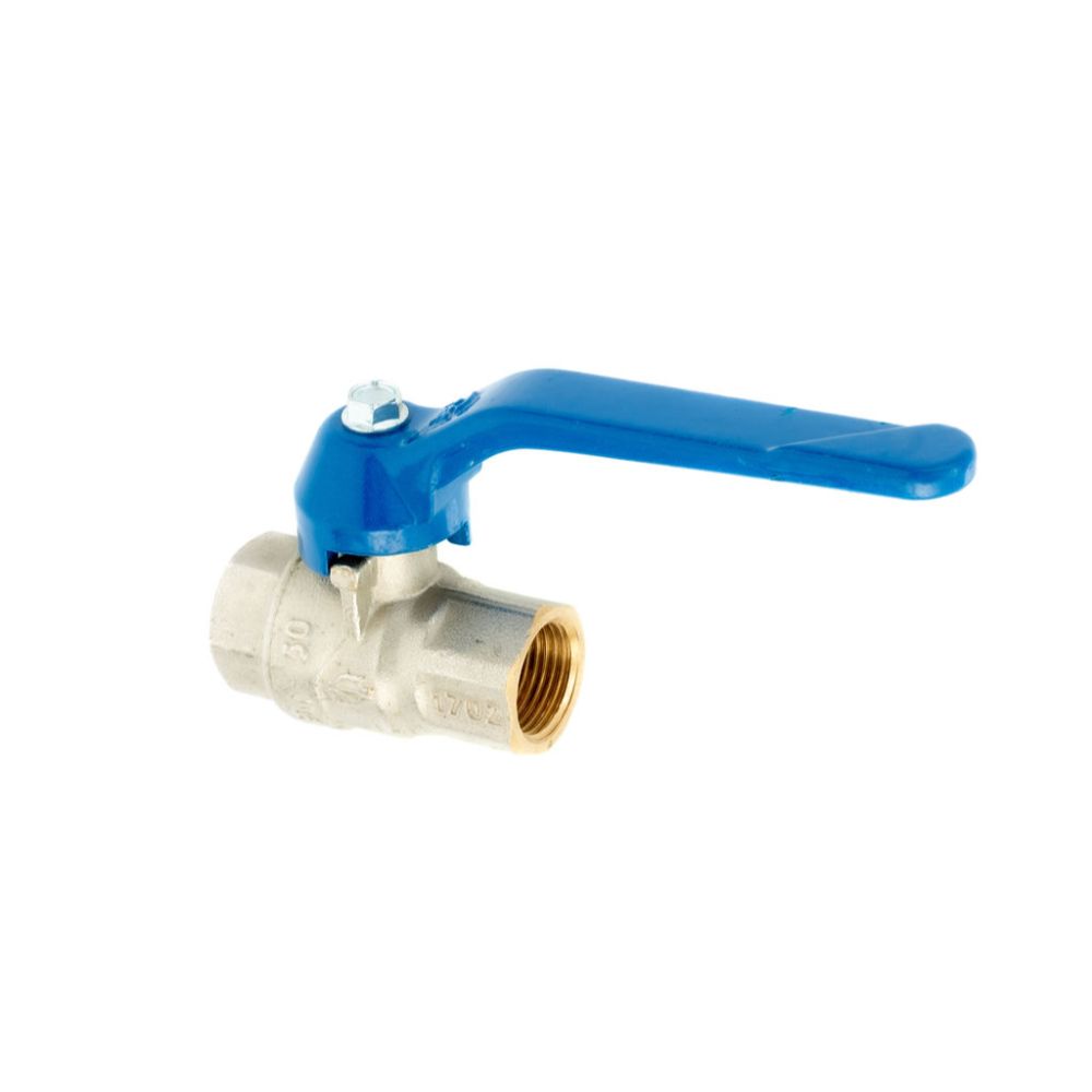 VÁLVULA ESFÉRICA PESADA PASO TOTAL 3/8" PALANCA AZUL.