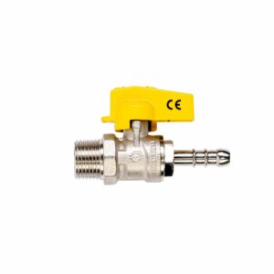 GRIFO ESFÉRICO PESADO GAS 1/2" ROSCA MACHO CON ADAPTADOR  MANGO AMARILLO.