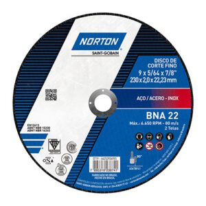 DISCO DE CORTE FINO 9" X 5/64" X 7/8" BNA22 NORTON (CAJA X 25 UNID.)